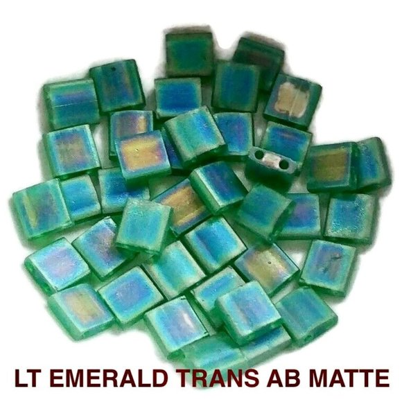 Silver Dawn Jewels Other - 💎 Lt Emerald Transparent AB Matte Miyuki Tila Square TwoHole Beads 5x5mm